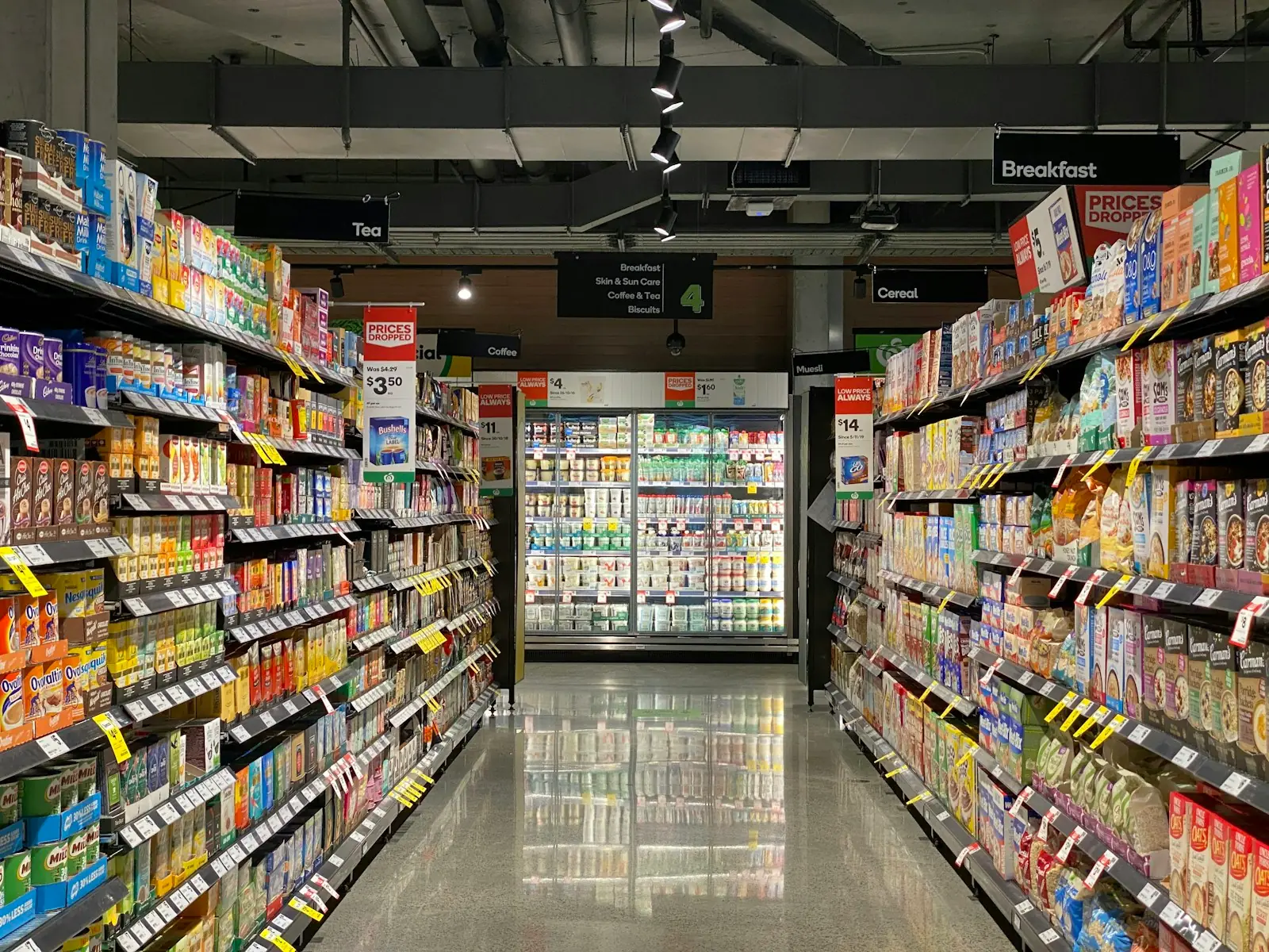 Restaurant pantry shelves with labelled stock